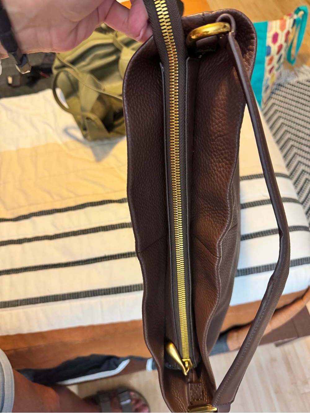 Classic Brown Leather Hobo Tote with Tassel - Picture 5 of 7